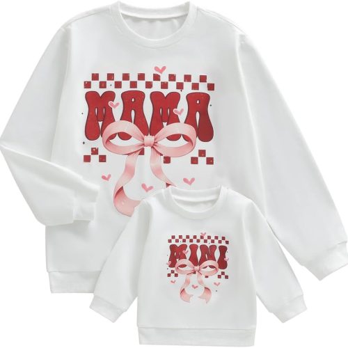 Valentine's Day Family Sweatshirts: Matching Family Outfits – Bow & Heart-Patterned Pullover Tops