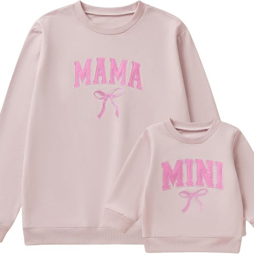 Family Matching Apparel: Cute Bow-Patterned Sweatshirts – Long-Sleeve Crewneck Pullovers (Mom & Baby Sets)