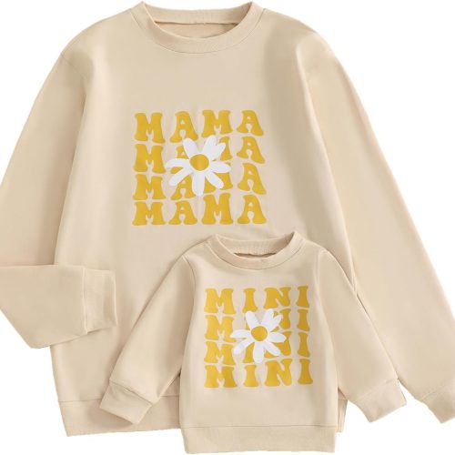 Family Matching Outfits: "Mom & Baby" Letter-Print Sweatshirts – Pullover Tops
