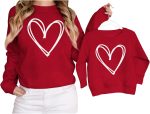 Family Matching Outfits: Heart-Patterned Sweatshirts – Long-Sleeve Pullover Tops