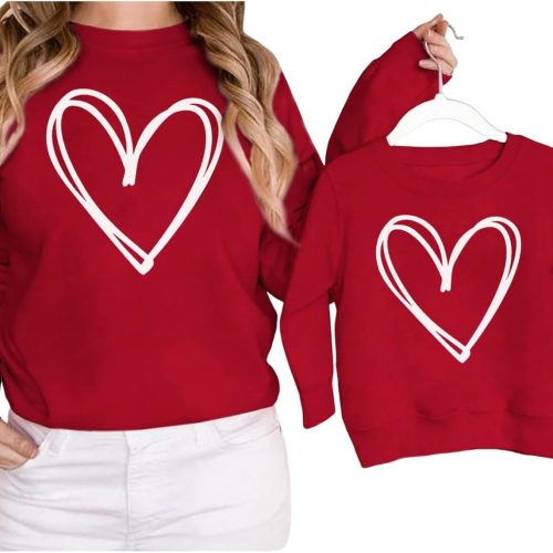 Family Matching Outfits: Heart-Patterned Sweatshirts – Long-Sleeve Pullover Tops