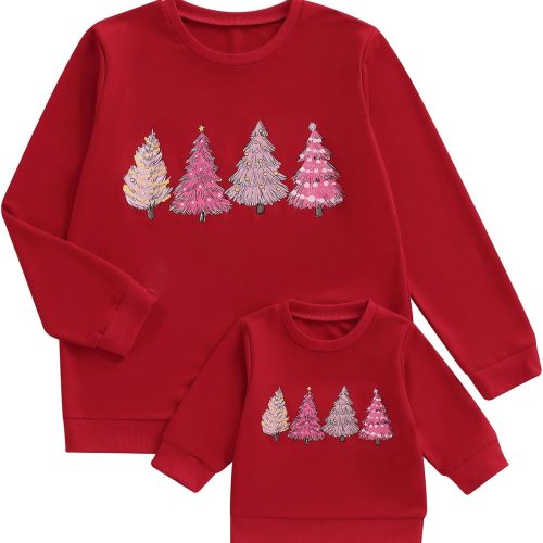 Family Matching Sets: Christmas Sweatshirts, Long-Sleeve Crew Neck Pullovers with Letter Embroidery