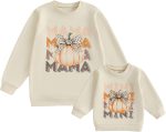 Matching Family Outfits: Halloween Pumpkin & Bow Sweatshirts, Thanksgiving Mother-and-Baby Autumn Wear