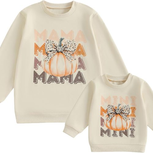 Matching Family Outfits: Halloween Pumpkin & Bow Sweatshirts, Thanksgiving Mother-and-Baby Autumn Wear
