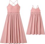 Matching Family Outfits: Lace Bohemian Style — Summer Casual Vacation A-Line Dresses Back-Cross Strap Dress — Matching Mother-Daughter Style
