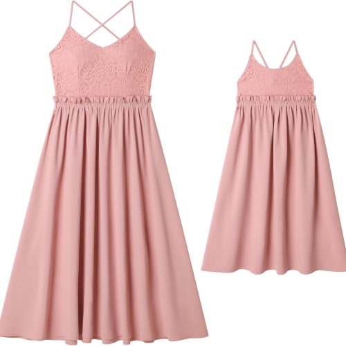 Matching Family Outfits: Lace Bohemian Style — Summer Casual Vacation A-Line Dresses Back-Cross Strap Dress — Matching Mother-Daughter Style