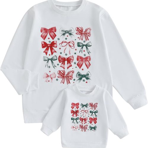 Family Matching Sets: Christmas Sweatshirts, Long-Sleeve Crew Neck Pullovers with Letter Embroidery