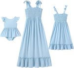 Matching Family Dresses: Summer Outfits — Spaghetti Strap, Square Neck, Ruffled A-Line Maxi Dresses (Beach Style)