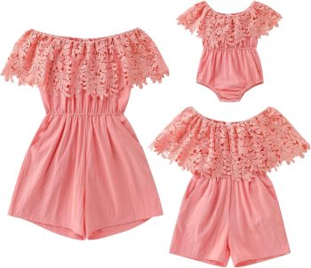 Family Look: Off-Shoulder Romper / Suspender Shorts — Matching Summer Family Style