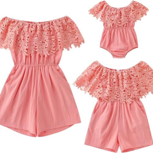 Family Look: Off-Shoulder Romper / Suspender Shorts — Matching Summer Family Style