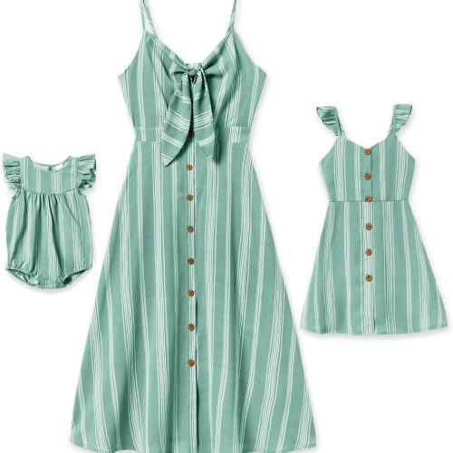 Family Matching Sets: Matching Dresses — Spaghetti Strap, Striped Print (Summer Style) Casual-Style Dresses