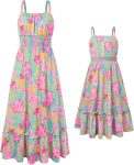 Matching Family Outfits: Floral Ruched Sundresses — Bohemian-Style Summer Maxi Dresses (With Pockets)
