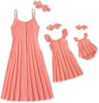 Matching Family Outfits: Thin-Strap Summer Casual Sundresses & Sleeveless Beach Dresses (Includes Matching Headband)