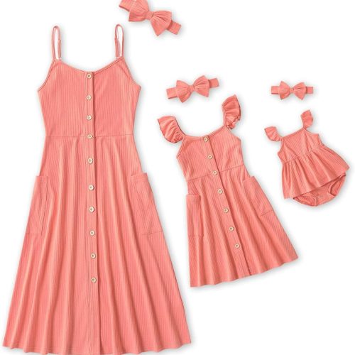 Matching Family Outfits: Thin-Strap Summer Casual Sundresses & Sleeveless Beach Dresses (Includes Matching Headband)