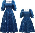 Matching Family Outfits: Floral Ruffled Lantern-Sleeve A-Line Maxi Dresses — Mother & Daughter Style