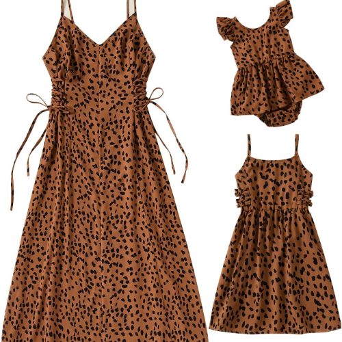 Matching Family Outfits: Floral Ruffled Backless Midi Dresses — Tie-Waist Design — Summer Mother & Daughter Style