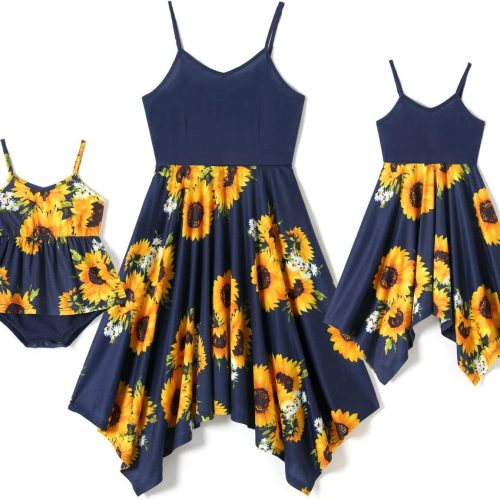 Matching Family Sets: Sunflower-Print Sundresses — Mother & Daughter Style