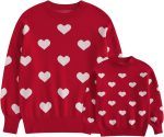 Family Sweaters: Valentine's Day Heart-Patterned Sweatshirts – Long-Sleeve Pullovers (Mom & Daughter Matching Outfits)