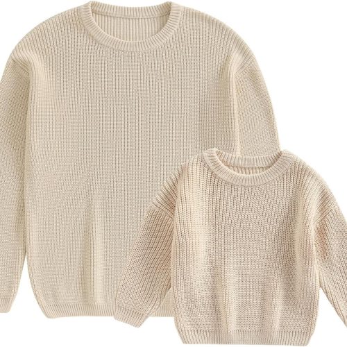 Matching Family Sweaters: Long-Sleeve Crew Neck Pullover Knitwear