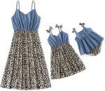 Family Look: Sleeveless Leopard-Print & Solid-Color Patchwork Tank Dress — Matching Mother-Daughter Style