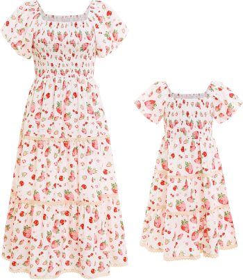 Family Look: Floral Puff-Sleeve A-Line Tiered Dress — Matching Summer Vacation Style for Mother & Daughter